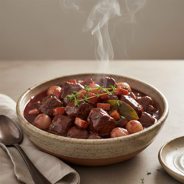 Civet de cerf mariné au vin rouge